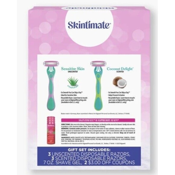 SKINTIMATE RASPBERRY RAIN GIFT SET - 6 DISPOSABLE RAZOR 1 SHAVE GEL - Picture 4 of 4